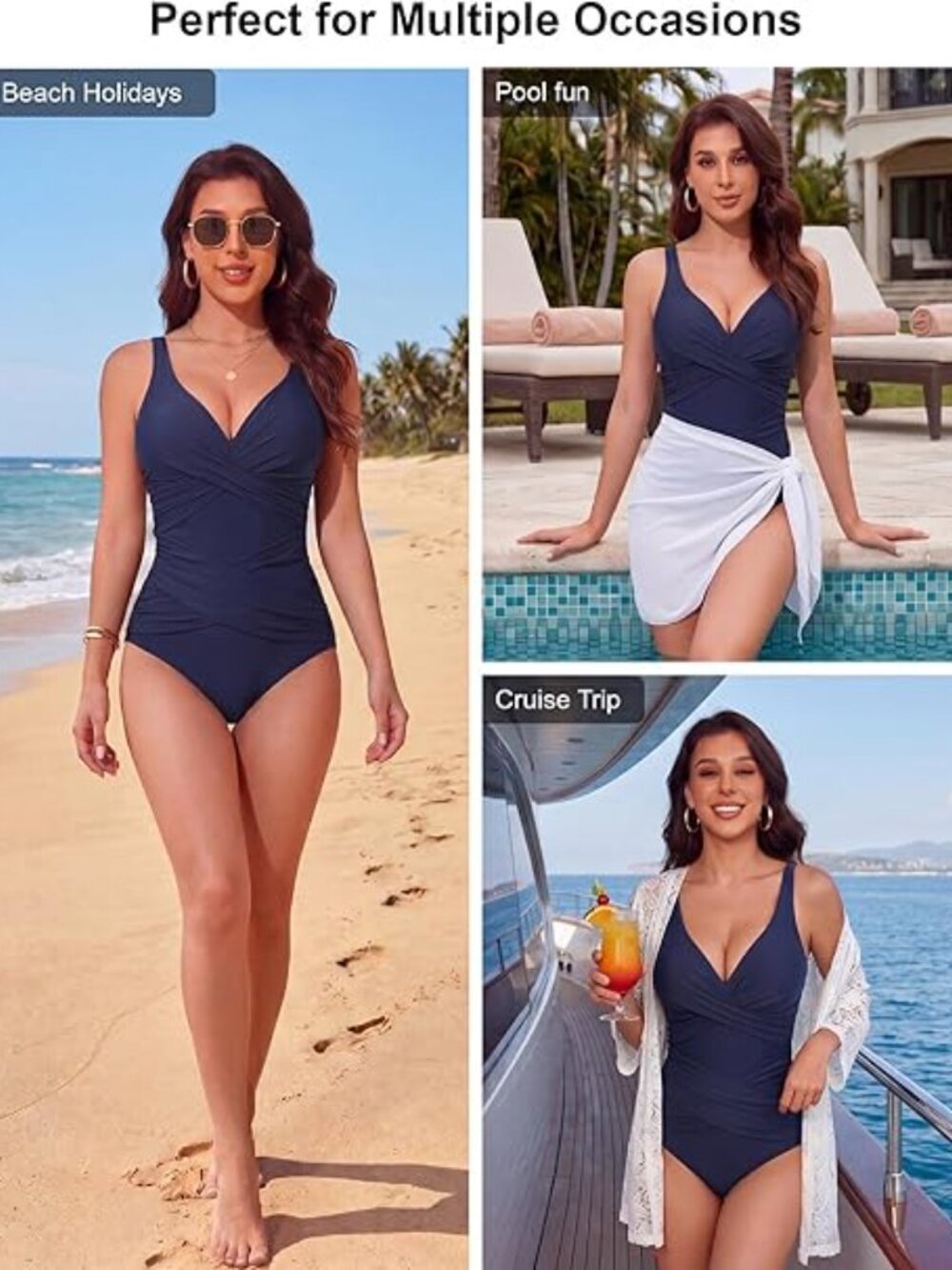 New Navy Blue Tummy Control Ruched Bathing Suit